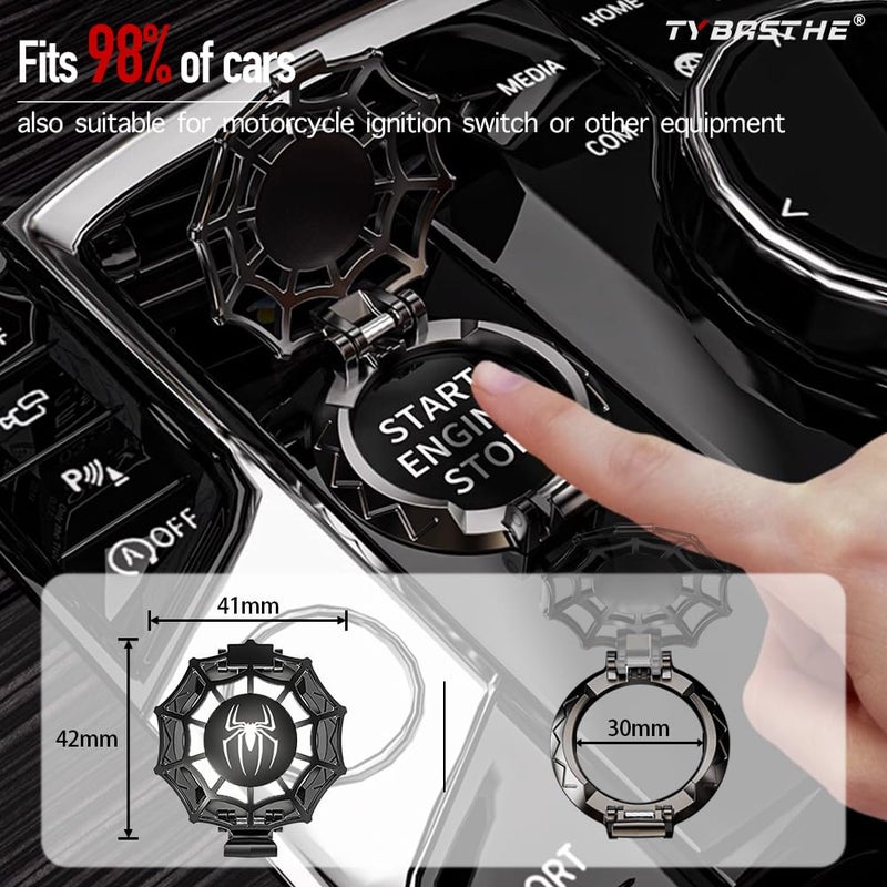 Tybasthe Original | Push Start Button Cover, Spiderman Car Engine Start Stop Button Cover Protector, Cool Car Accessories Interior Decor Sticker Decals Motorcycle Key Ignition Switch Cover, Black - Image 2